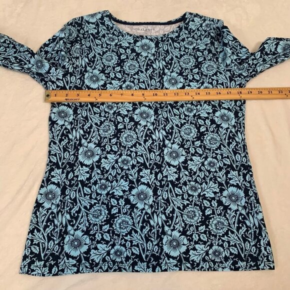 Talbots cotton stretch blend flower long sleeve fitted basic shirt top blouse - Picture 8 of 9